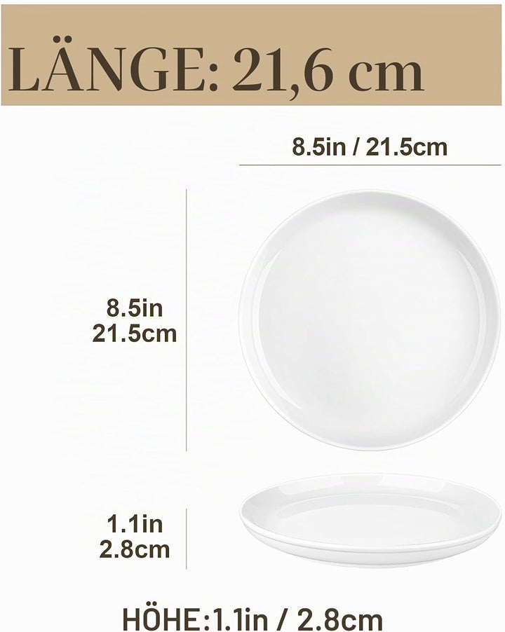 MALACASA, Serie REG, 21,5 x 2,8 cm Dessertteller-Set mit 6 Stück, Cremeweisses Porzellan-teller-Set,