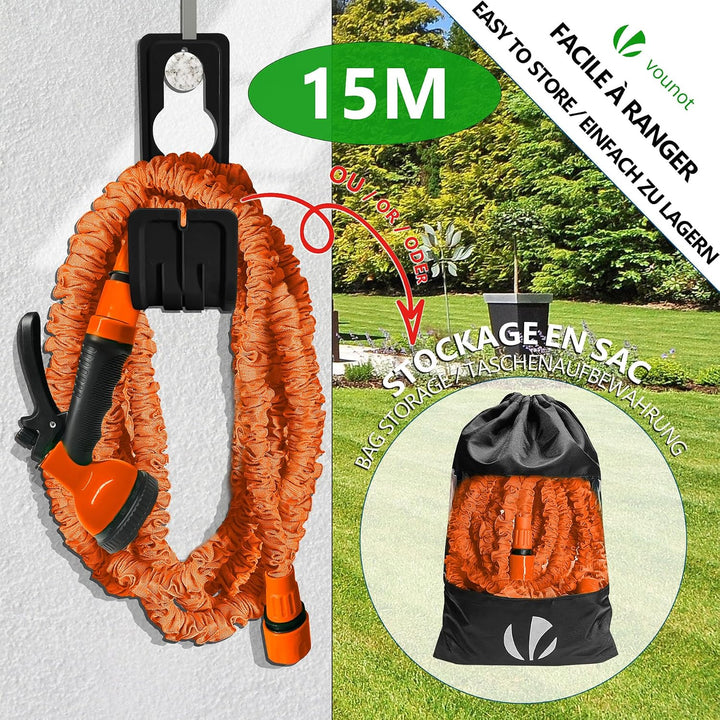 VOUNOT Flexibler Gartenschlauch 15 m, Flexibel Wasserschlauch Dehnbarer mit 10 Sprühfunktionen, 1/2