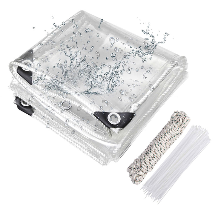 Transparente Plane mit ösen 420g/m² 2x5m, Abdeckplane Zeltplane Wasserdicht mit Seil und Kabelbinder