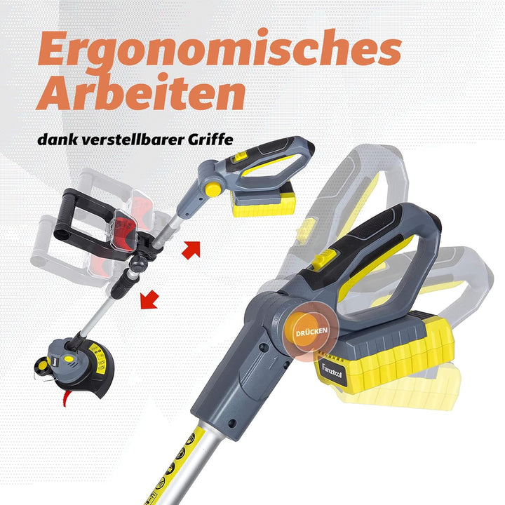 FANZTOOL Akku Rasentrimmer 20V, inkl. 2Ah Akku, Ladegerät, Gerade Messer für Glatt- und Feinschnitt