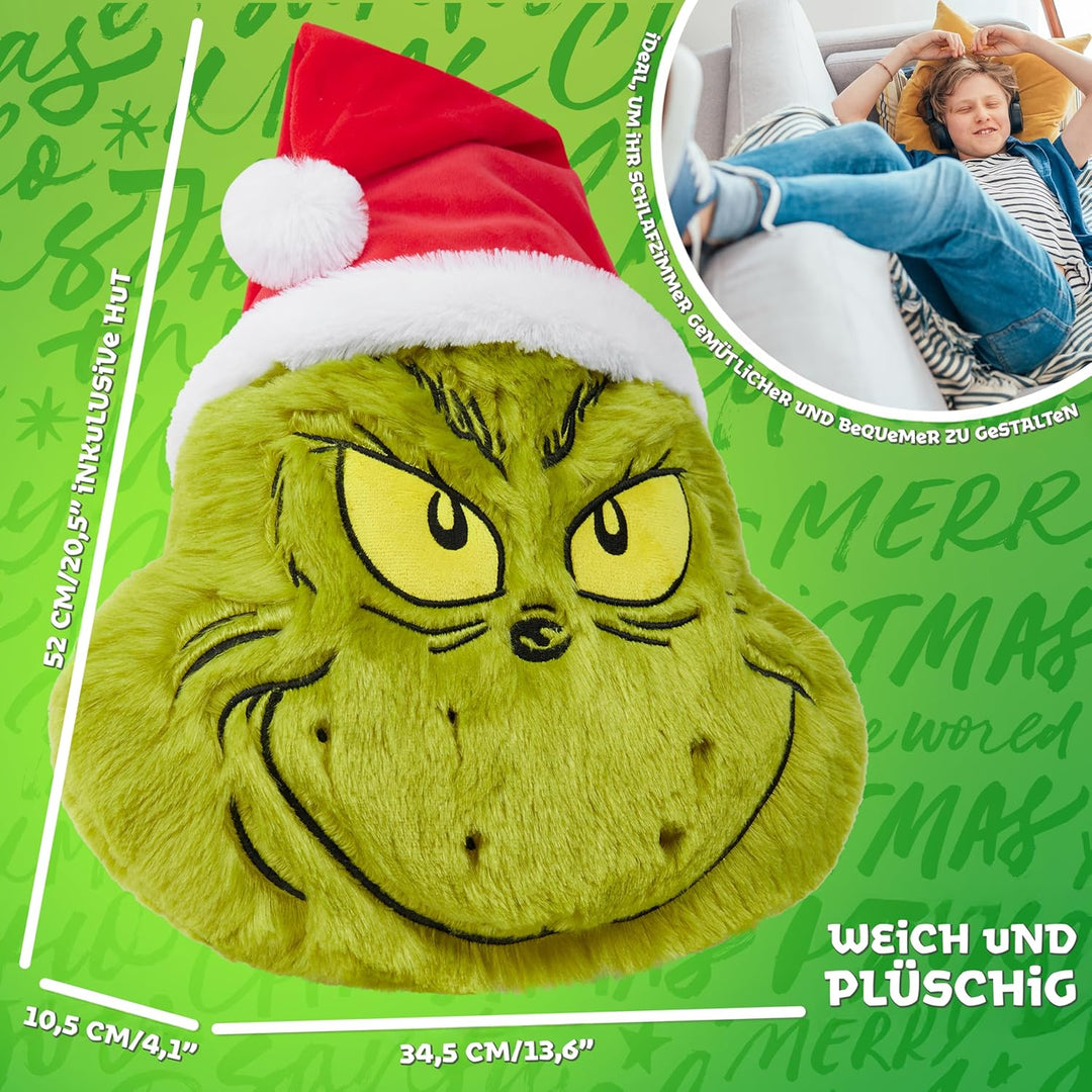 The Grinch 3D Kuschel Kissen, Deko Kissen, Weihnachtsdeko 52x34.5x10.5 cm