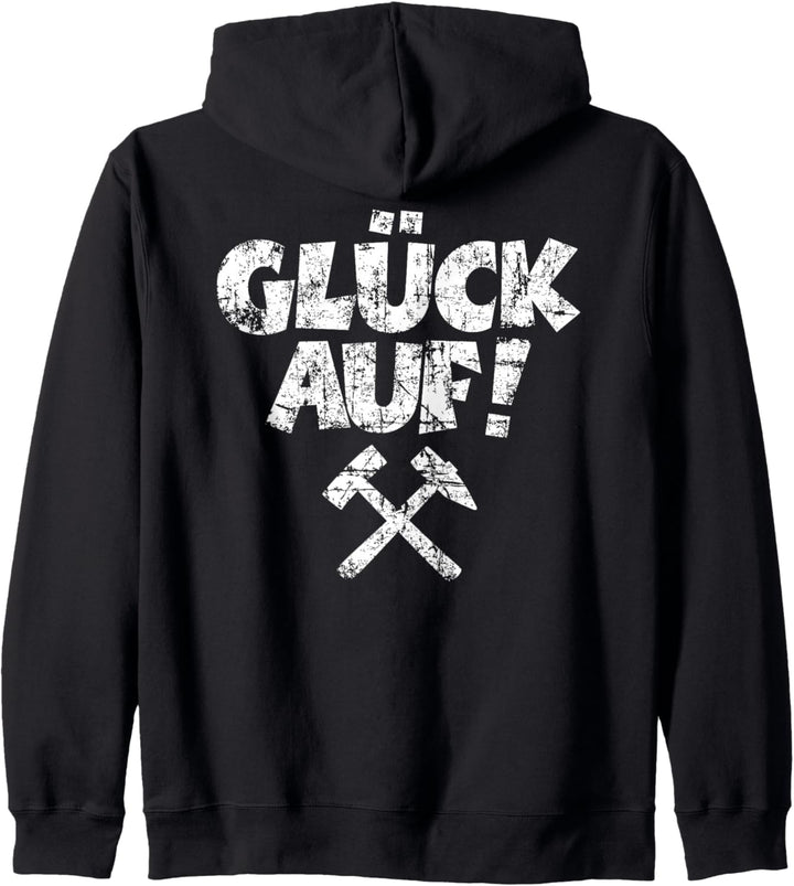 Glück Auf (Vintage Weiss) Schlägel und Eisen Erzgebirge Kapuzenjacke