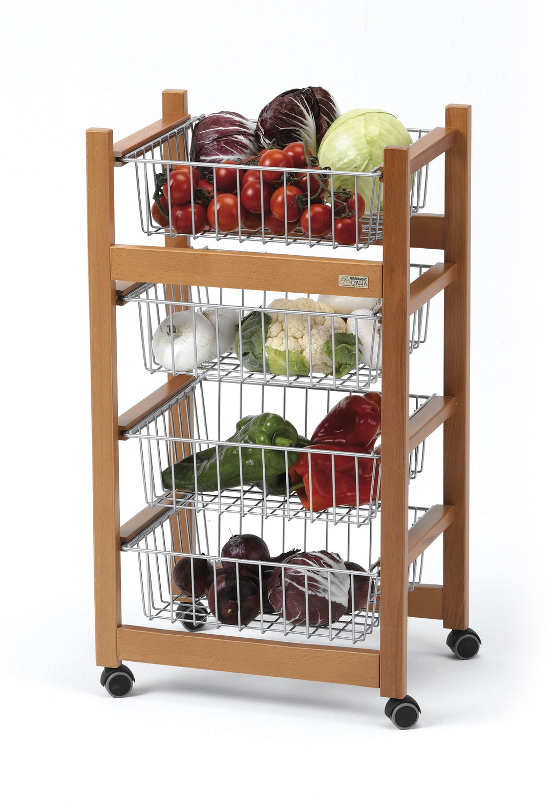 ARREDAMENTIITALIA Arredamenti Italia Küchenwagen Ginger, Holz - 4 Körbe - Farbe: Kirsche Holz AR-It