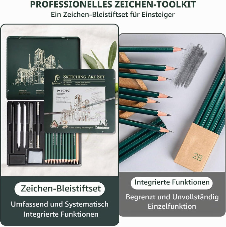 19 Stück Skizzen Zeichen Bleistift Set, Ideal zum Schattieren für Zeichnen Skizzieren Anfänger und K
