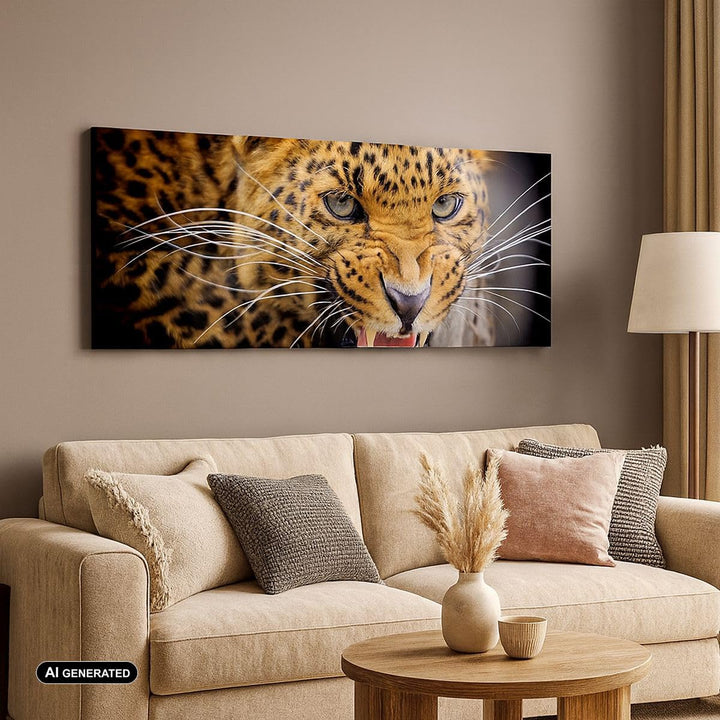 Wandbilder Dekoration Wohnzimmer Leopard tier savanne afrika Panorama Bilder auf Leinwand 120x50cm L