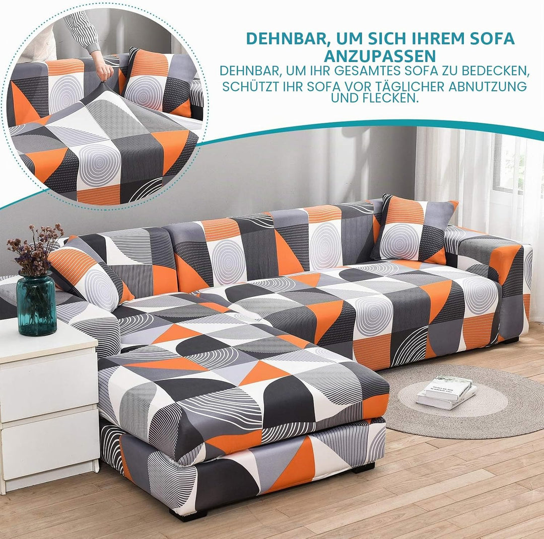 ShowyLive Sofa Überzug Couch Überzug 2er Set für Ecksofa L-Form Sofabezug 3 Sitzer+3 Sitzer, mit 4 S