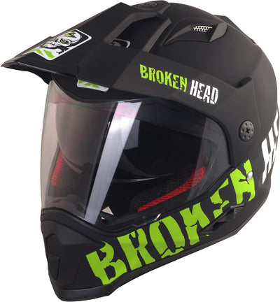 Broken Head made2rebel Motocross-Helm grün mit Visier - Enduro-Helm - MX Cross-Helm mit Sonnenblende