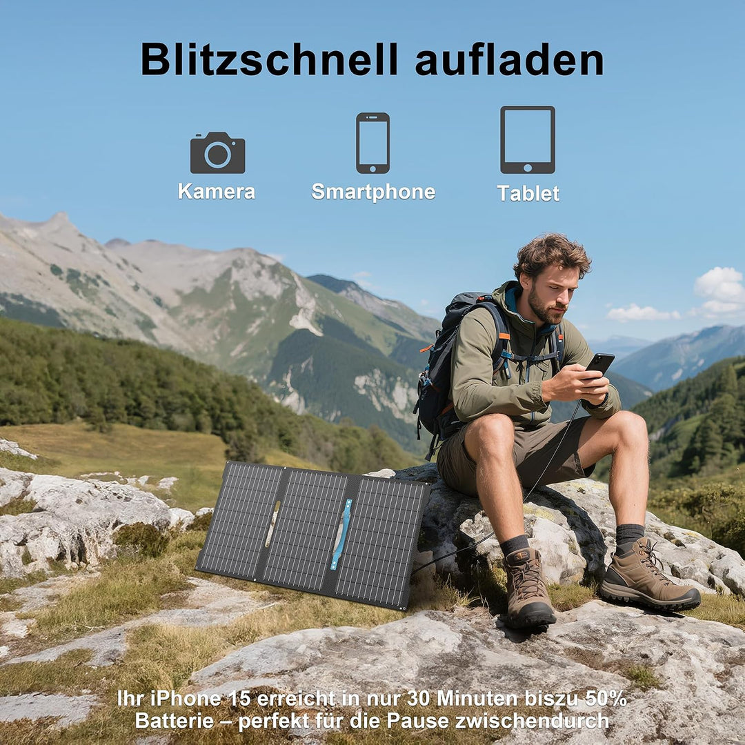 45W Tragbares Solarpanel Ladegerät mit USB-C PD 3.0 & USB-A QC 3.0, IP67 Wasserdicht für Powerbank,
