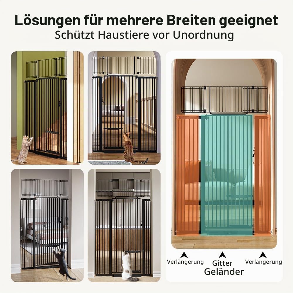 COMOMY 180 cm Extra Hoch Türgitter Katze/Hund, 75-110 cm Extra Breit Türschutzgitter mit Verstellbar