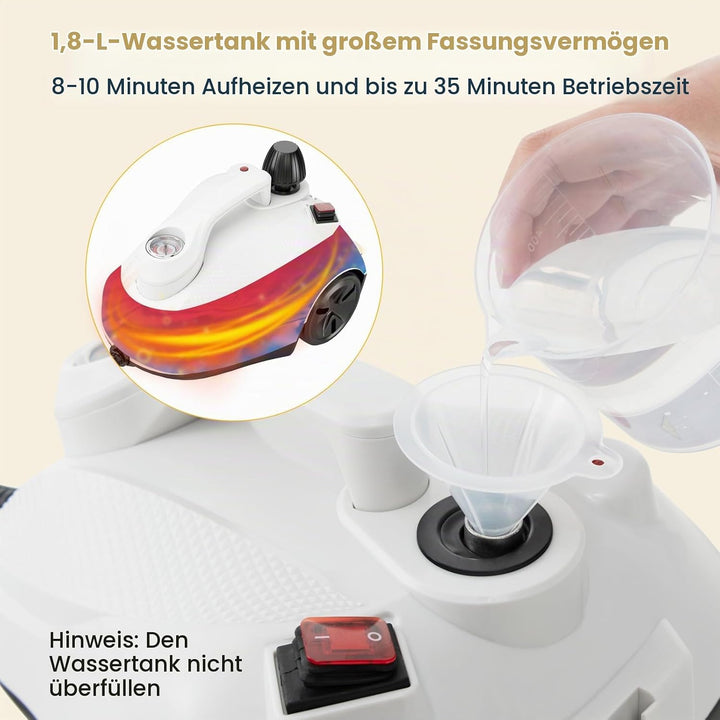 FANTASK Dampfreiniger 2000W, Dampfdruck: max. 5 bar, Flächenleistung: 108 m², Temperatur: bis zu 160