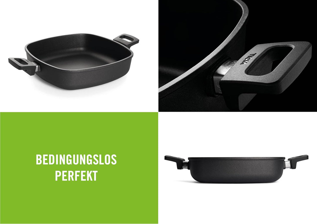 Woll Nowo Titanium Gusspfanne, viereckig, mit 2 Seitengriffen-Induktiv, 28 x 2 cm, 7 cm hoch-Geeigne