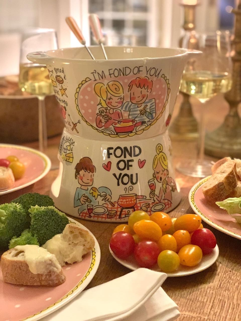 Blond Amsterdam Fondue-Set Eben Quatschen – Keramik-Set mit 6 Gabeln – für Käse & Schokolade – handb