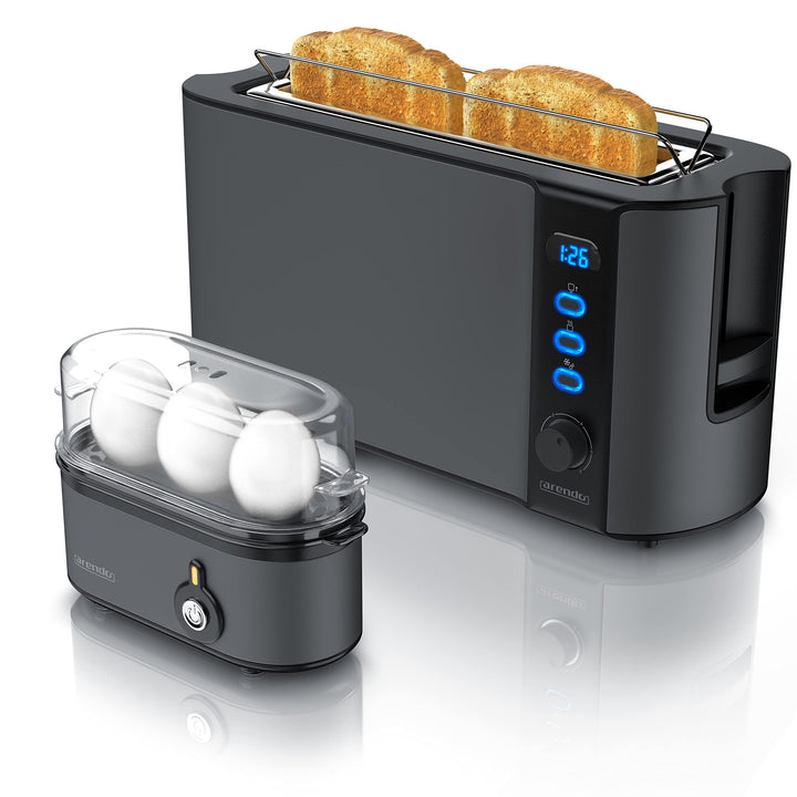 Arendo - SET Toaster FRUKOST und Eierkocher THREECOOK Edelstahl Cool Grey – Toaster 2 Scheiben, LED-