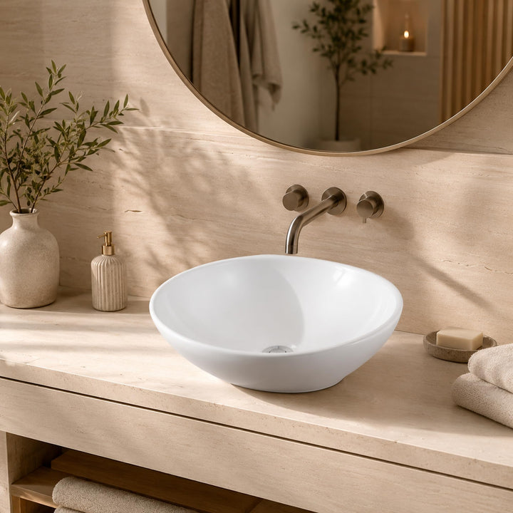 Art-of-Baan® Keramik-Aufsatzwaschbecken I Waschbecken mit Lotus-Effekt I Handwaschbecken Weiss I DIN