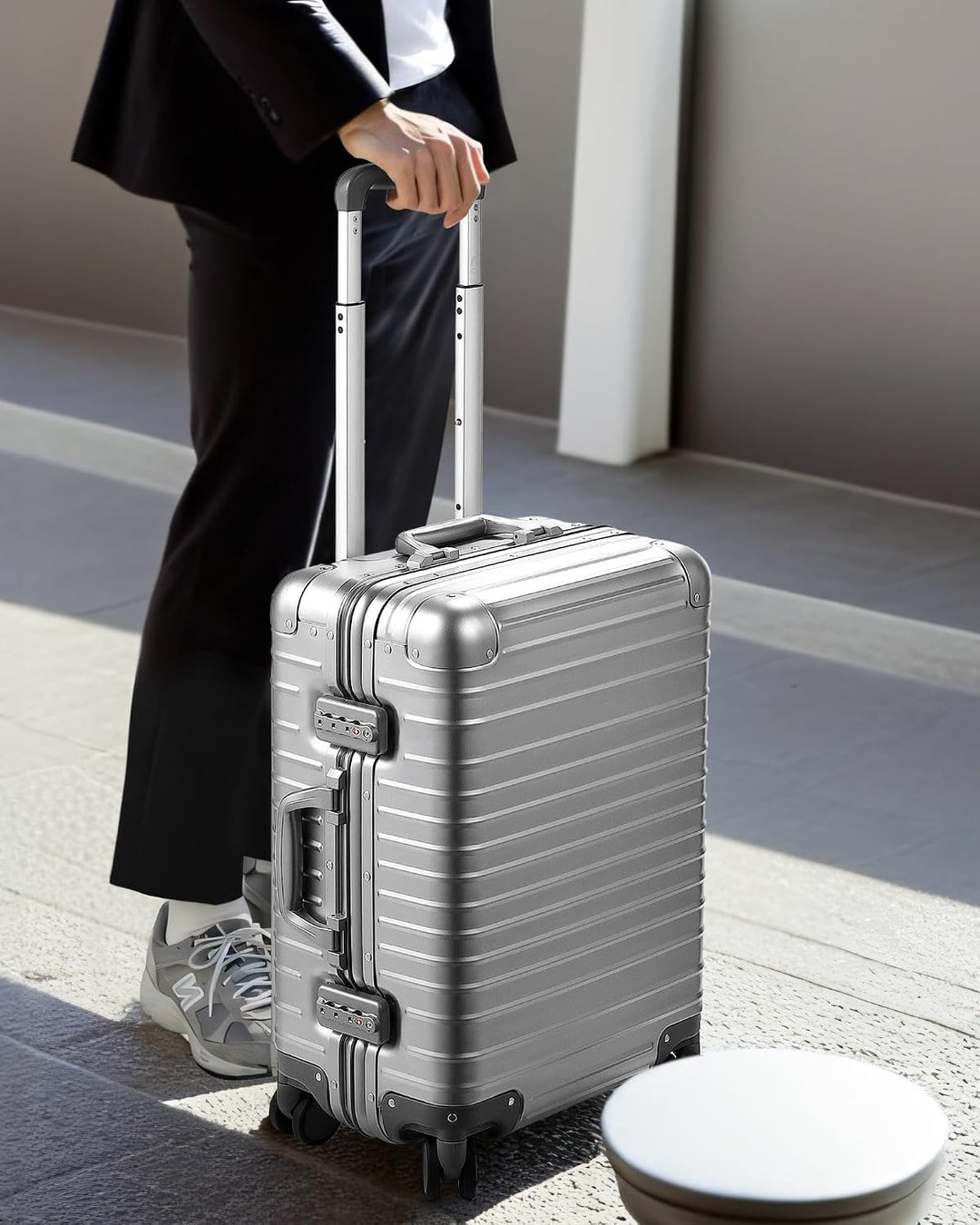 LUGGEX Aluminium Koffer Handgepäck, 100% Alu Koffer Trolleys ohne Reissverschluss, Hartschalekoffer