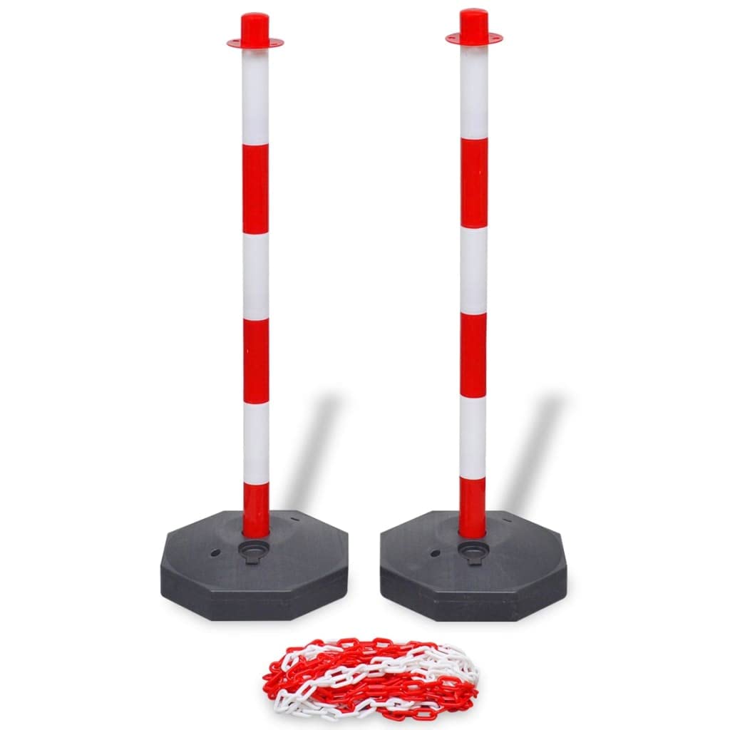 vidaXL Absperrpfosten Kettenständer Poller mit 10m Kunstoffkette Absperrkette 2 Stck Rot