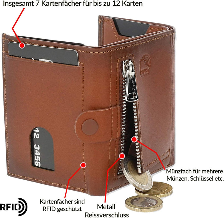 Solo Pelle NEU Slim Wallet mit Münzfach [12 Karten] Slimwallet Riva [RFID-Schutz] Kartenetui mit Mün