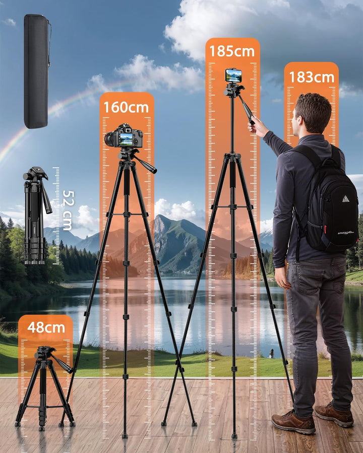 184cm Kamera Stativ, Leichtes stativ，EIN stativ，Fotostativ mit Tragetasche/Handyhalterung,robuster S