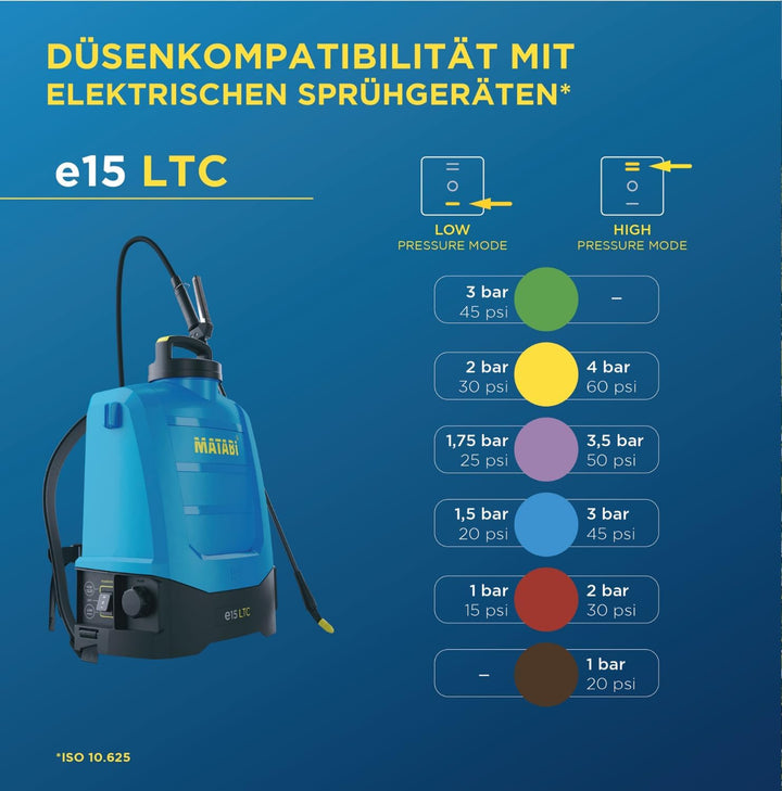 Matabi e15 LTC Elektrischer Sprüher - Herausnehmbarer Li-Ion 20V Akku - Bis zu 375L Autonomie - Elek