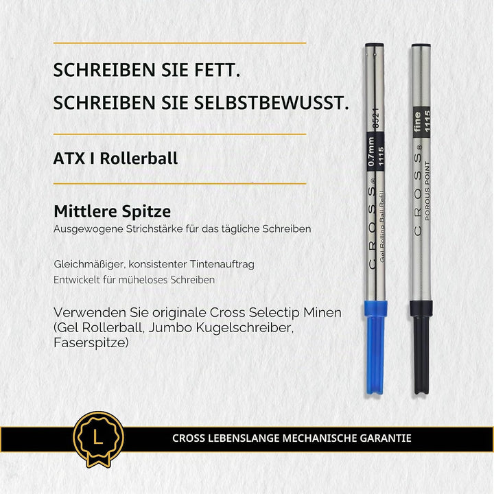 Cross ATX Rollerball (Schreibfarbe schwarz, Strichstärke M, inkl. Geschenkbox) blau-lack transluzent