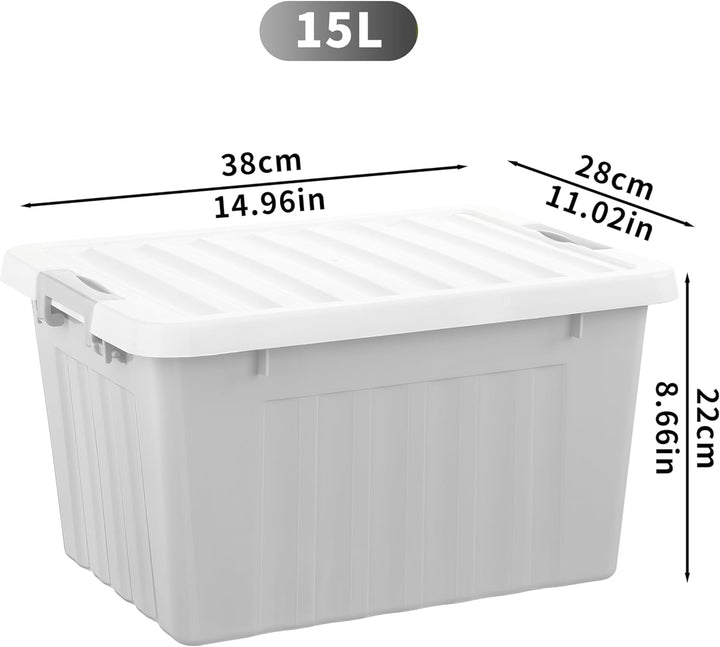 Cetomo,15L,4er-Pack, Aufbewahrungsbox mit deckel,Aufbewahrungsboxen, mit Clips, stapelbar, Wohnzimme