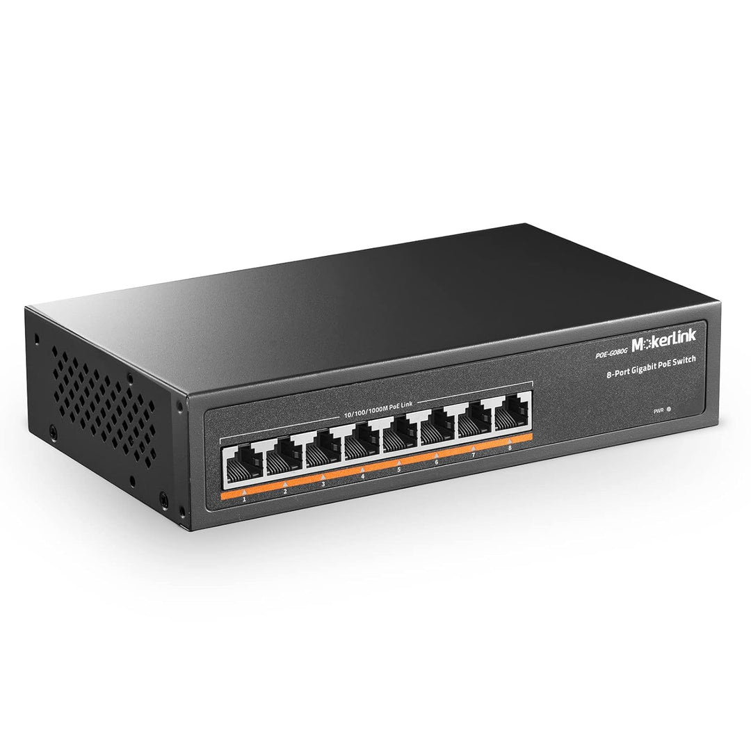 MokerLink 8 Port Gigabit PoE Switch, 8 PoE+ Ports 1000Mbps, 802.3af/at 120W, Unmanaged Plug and Play