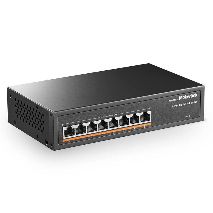 MokerLink 8 Port Gigabit PoE Switch, 8 PoE+ Ports 1000Mbps, 802.3af/at 120W, Unmanaged Plug and Play
