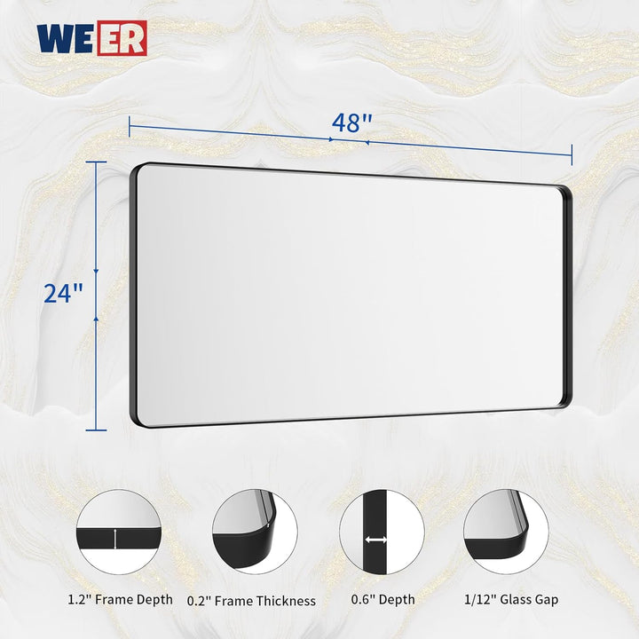 WEER Schwarzer Badezimmerspiegel für die Wand, 122 x 61 cm, mattschwarzer Spiegel, rechteckiger schw