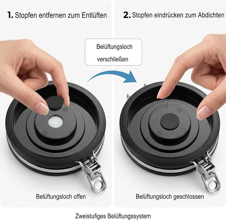 Edelstahl Kaffeedose 1,8L luftdicht, Kaffeebohnenbehälter mit Datumsanzeige (Schwarz), Schwarz
