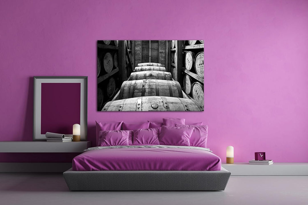 deyoli riesige Fässer in Brennerei Effekt: Schwarz/Weiss im Format: 100x70 als Leinwandbild, Motiv f