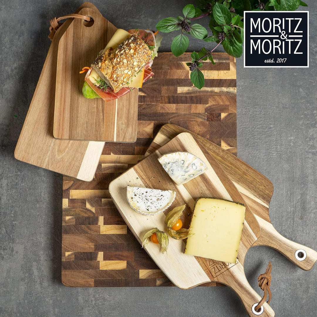 Moritz & Moritz 2x Schneidebretter Holz 33x18cm - Holzschneidebretter aus massiver Akazie - Servierb