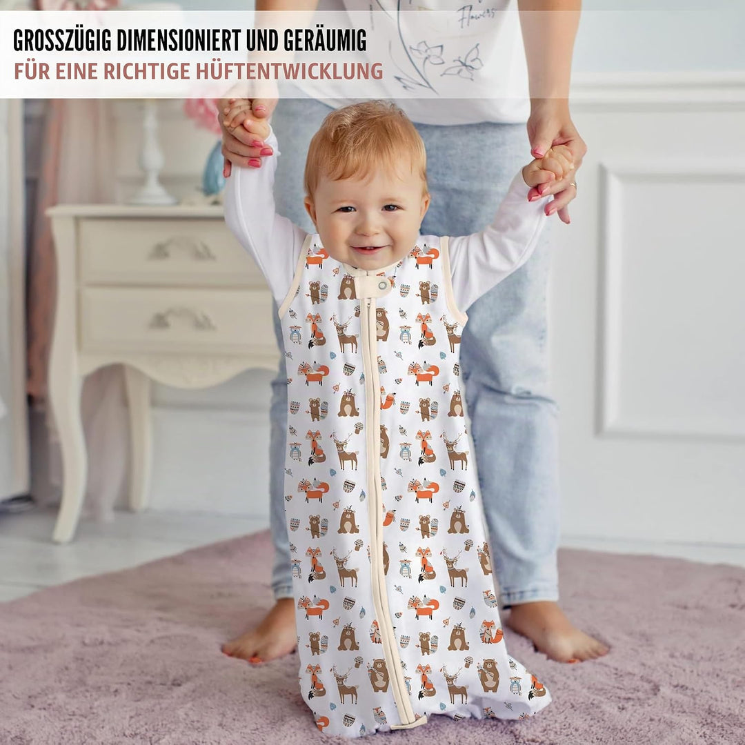 Mama Cheetah Baby Schlafsack, 0.5 TOG 100% Bio-Baumwolle, Ideal für den Sommer, Sommerschlafsack für