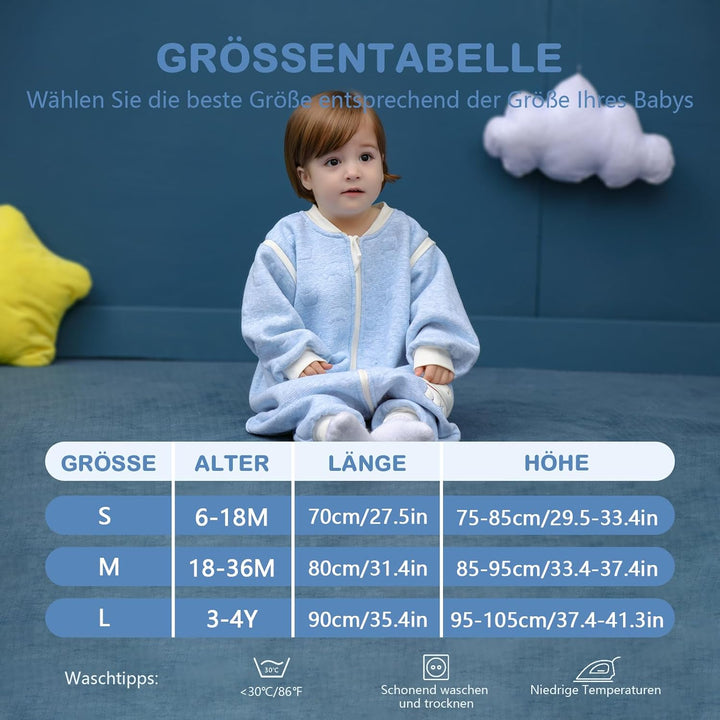 MIKAFEN Schläfsack Baby Langarm Winter kinderSchlafsack 2.0Tog,Hund Muster Baby Schlafsack mit Füsse