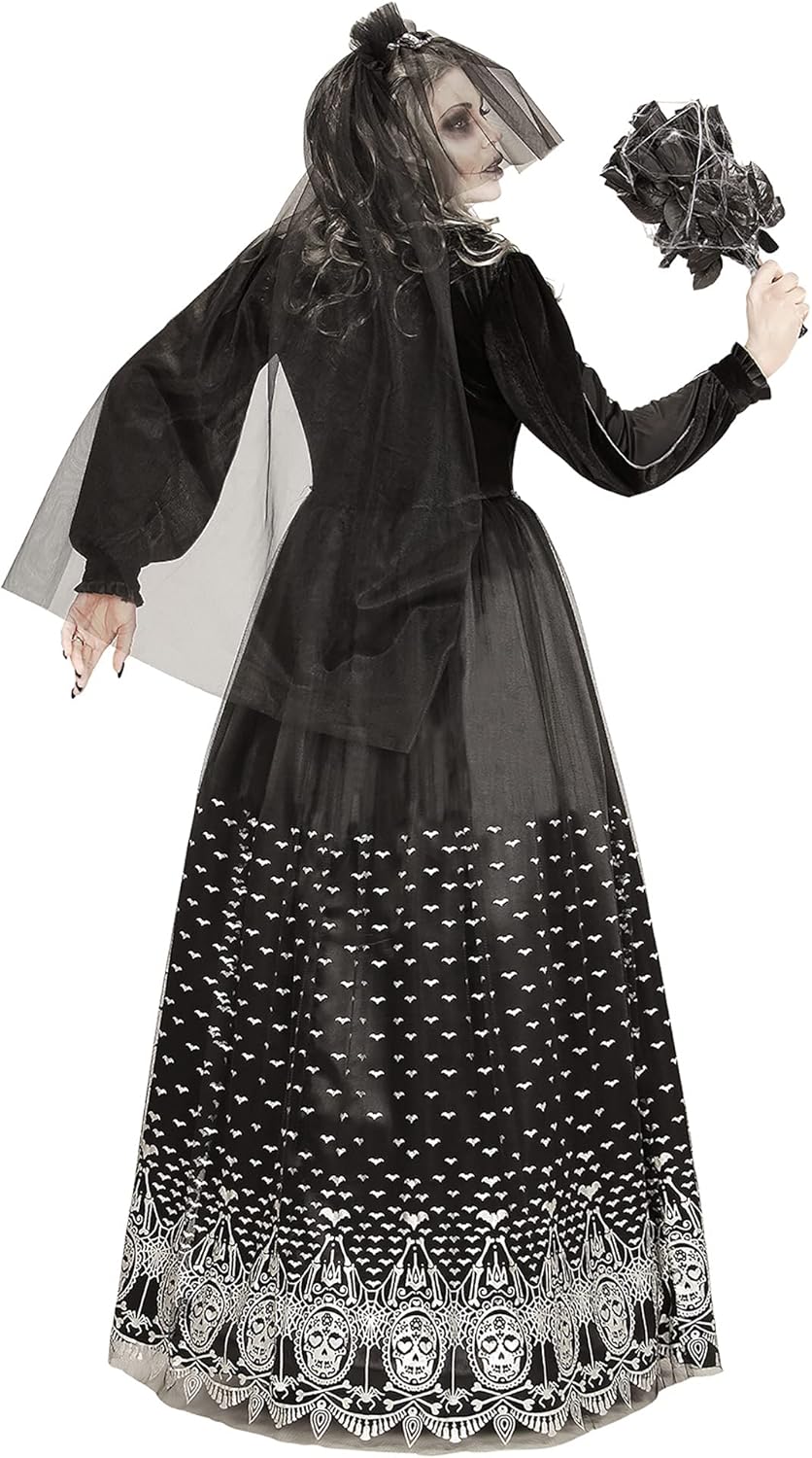 W WIDMANN MILANO Party Fashion - Kostüm Skelettbraut, Kleid mit Reifunterrock, Brautschleier, Totenb