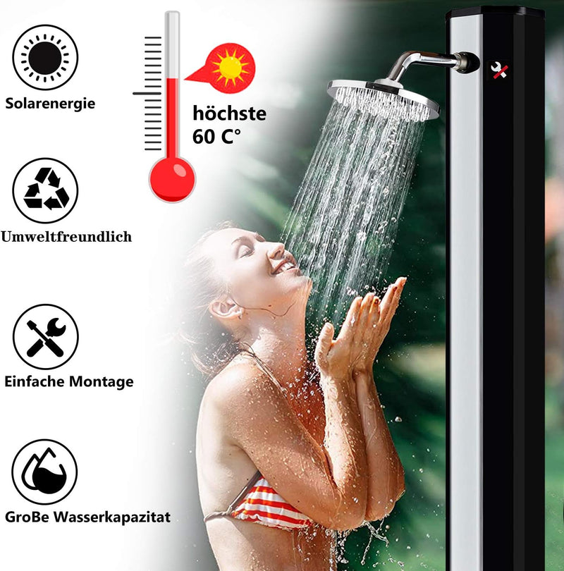 TRMLBE Solardusche Garten 35 Liter Solar Gartendusche Aussendusche mit Regenduschkopf und Gartenschl