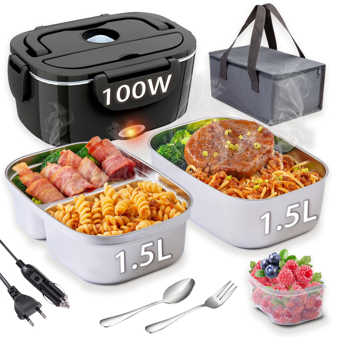 Nifogo Elektrische Lunchbox 100W, 1,5Lx2 für Auto/Lkw/Büro Beheizbare Lunchbox 12V/24V/230V Electric