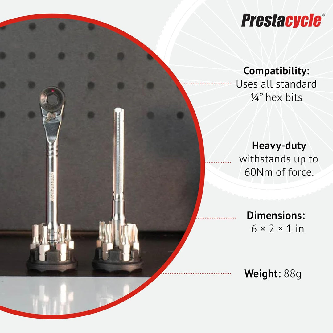 Prestacycle Pro T-Griff Ratschen-Set mit (12) S2-Bits und (2) runden Bithaltern - Kompaktes Desktop/