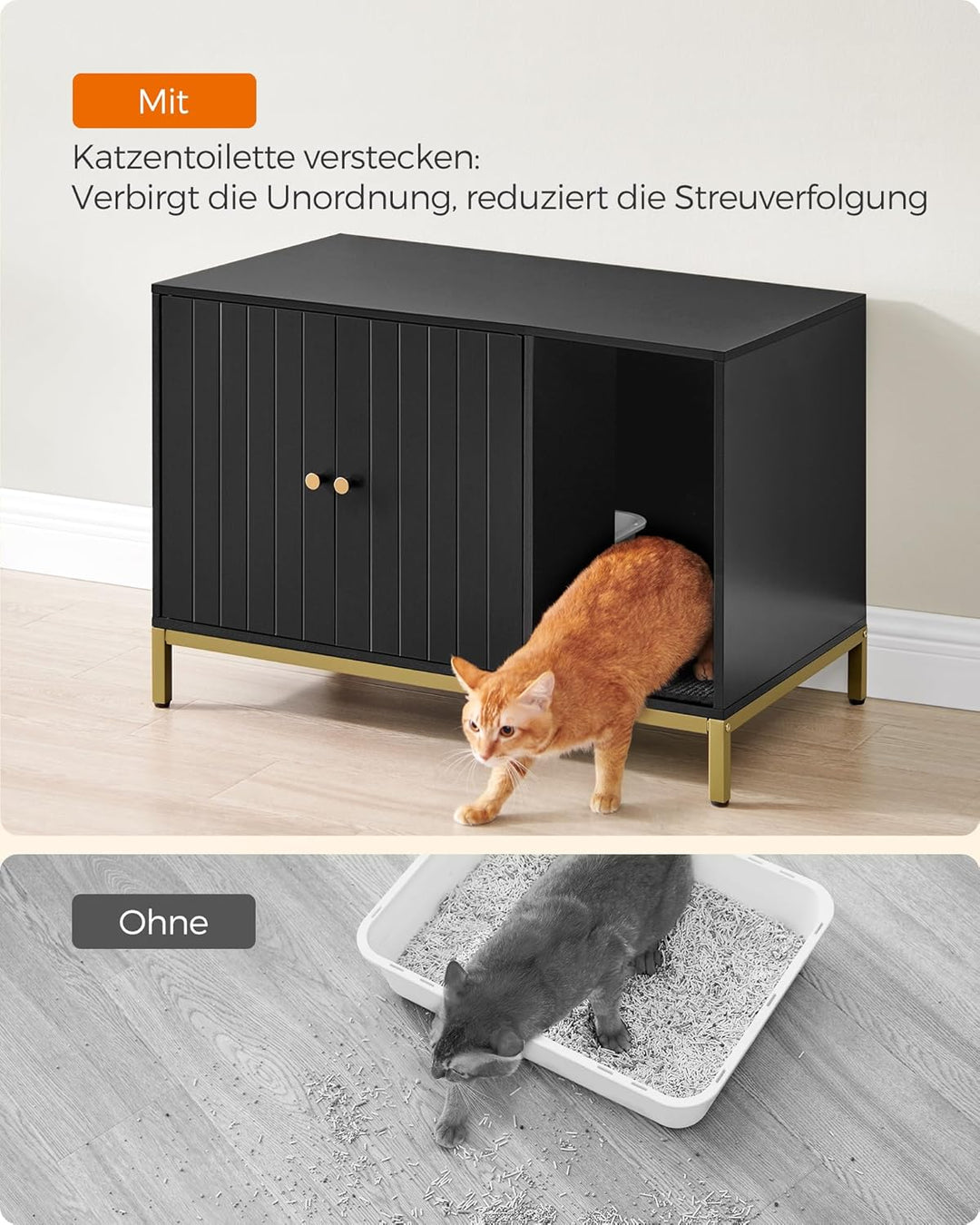 Feandrea Katzenklo-Schrank, Katzenhaus, Katzentoilette, mit Kratzmatte, hohe Beine, für Katzen, Beis
