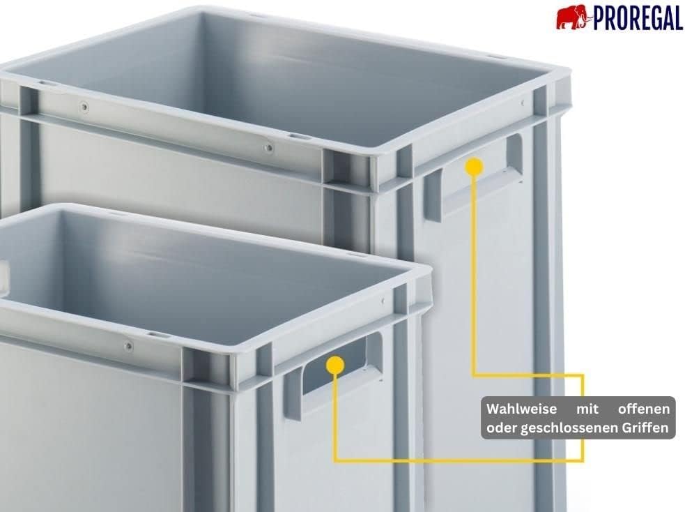 SparSet 10x Eurobehälter mit geschlossenem Griff | HxBxT 40x30x40cm | 37 Liter | Grau | Eurobox, Tra