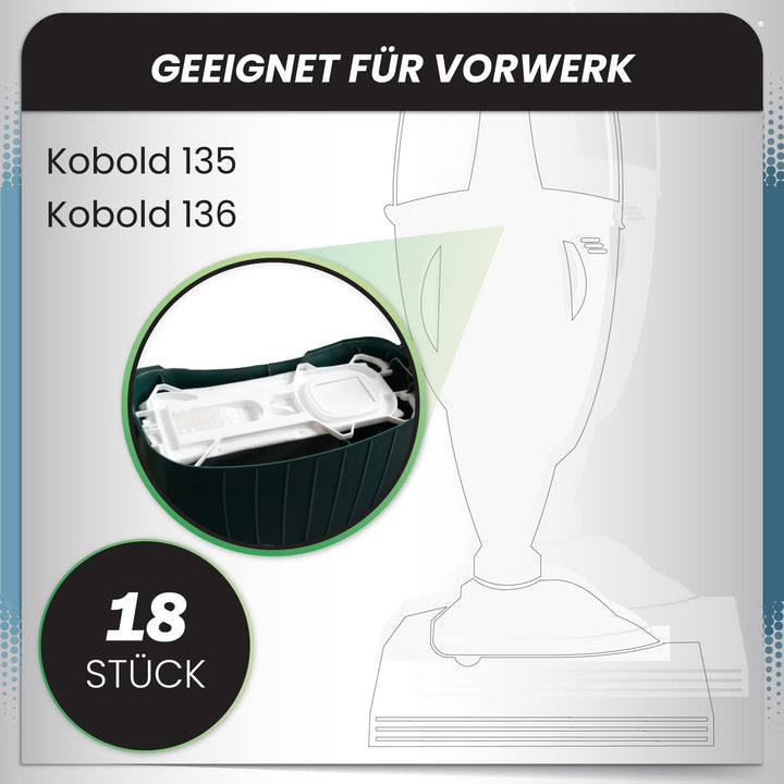 McFilter | 18 Staubsaugerbeutel geeignet für Vorwerk Kobold 135 136 135SC VK 135 und VK 136 Staubsau