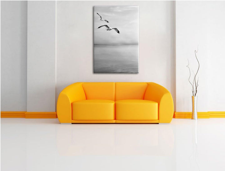 Pixxprint Möwen am Meer bei Sonnenaufgang als Leinwandbild/Grösse: 100x70 / Wandbild/Kunstdruck/fert