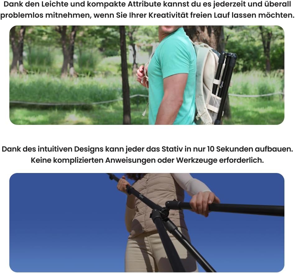 Pivo Stativ für Smartphone, Kamera, Flexibel, 160 cm mit universellem 1/4-Zoll-Gewinde und 3 Höhen f