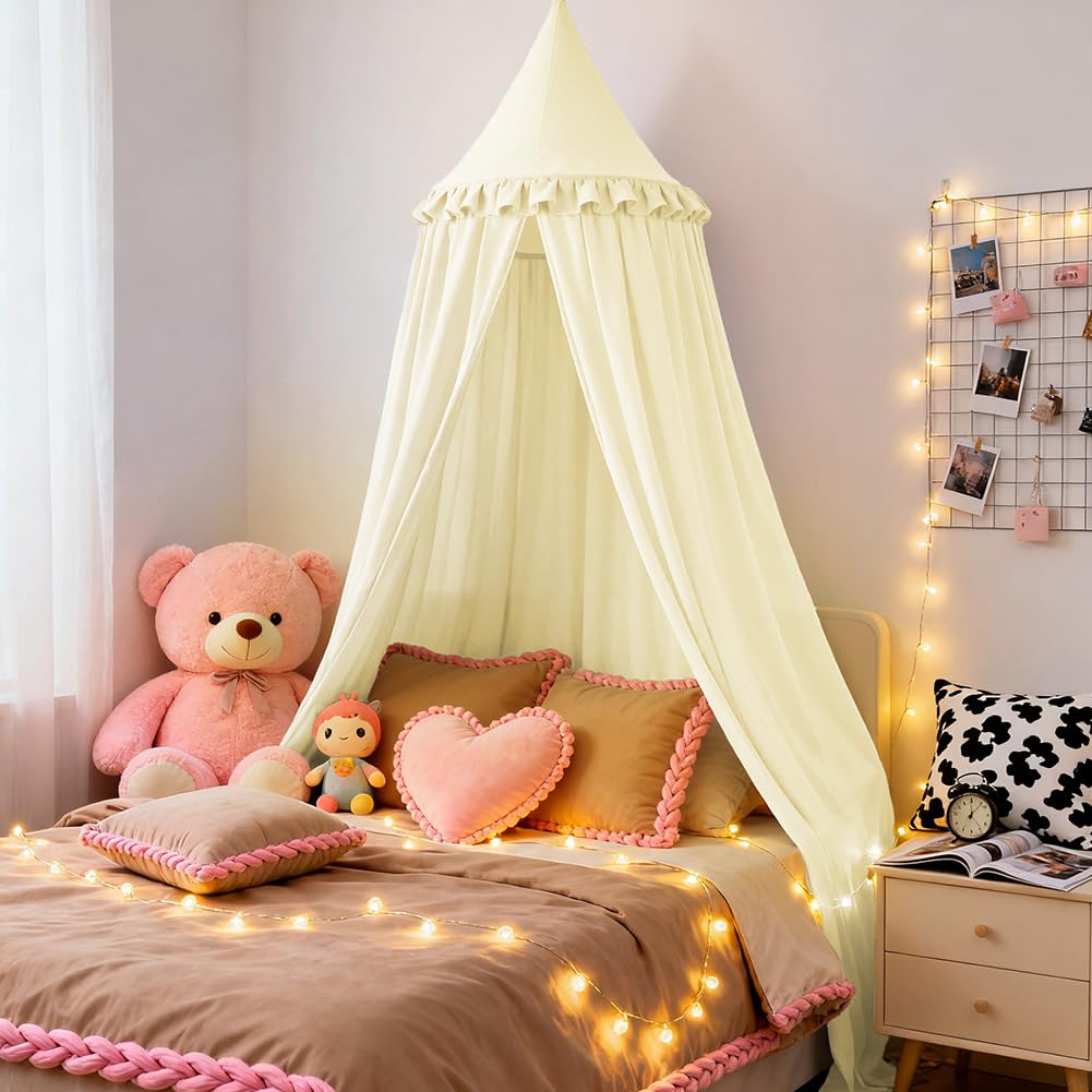 HOTUT Baldachin Kinderzimmer Vintage,Prinzessin Kinderbetthimmel mit Rüschen,Betthimmel Babybett Kin