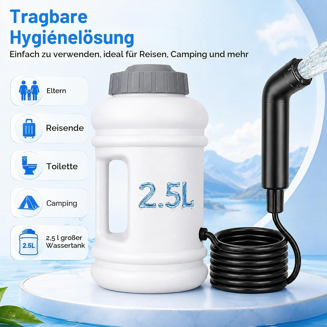 Bidet Po Dusche, 2.5L Elektrisch Peri Bottle Podusche Tragbares Reisen Camping 3 Wasserfluss-Modi Ba
