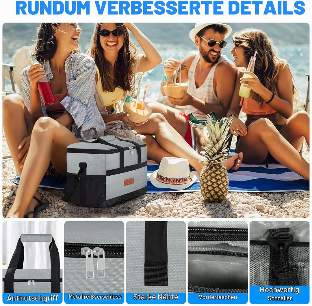 30L Kühltasche, Gross Picknicktasche, Auslaufsicher &amp; Wasserdicht, Klappbare Lunchtasche, Isoliertas