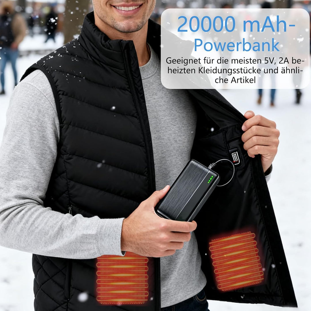 Ahigh 20000mAh Akku für Beheizte Weste, 5V 2A Externe Akku Powerbank für Heizweste, Jacke, Hose, Man