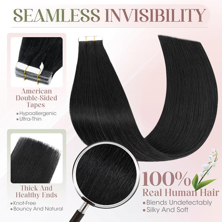 Elailite 10 Stück Tape Extensions Echthaar (15g) + 10 Pcs Invisible Klebeband Haarverlängerung Klebe
