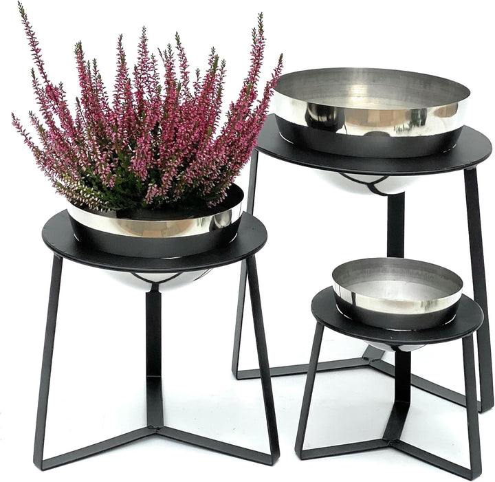 DanDiBo Blumenhocker Metall mit Topf Schwarz Silber Blumenständer 96091 3er Set Blumensäule Modern P