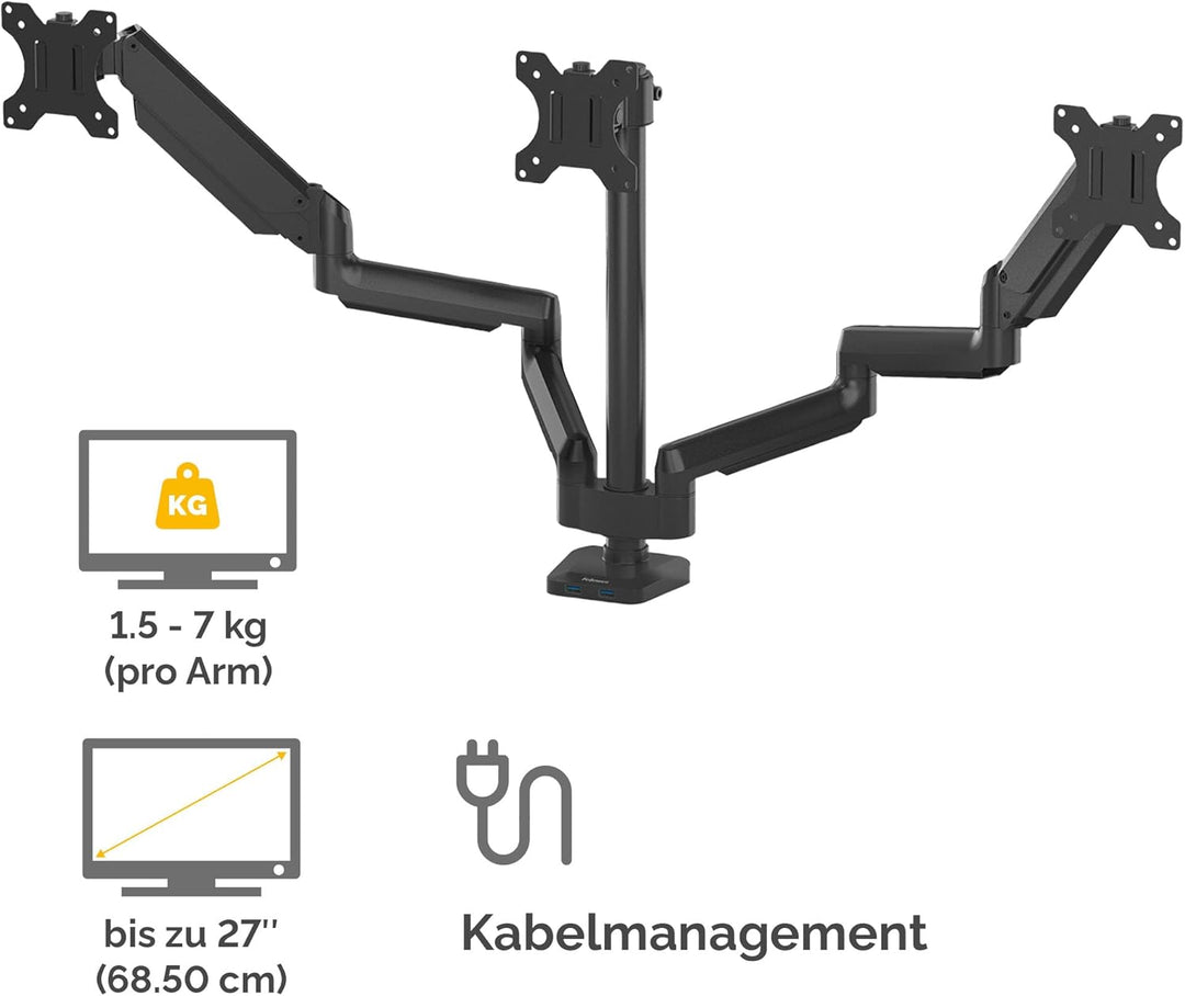 Fellowes Monitor Halterung für 3 Monitore bis je 27 Zoll (68,5 cm) - Platinum Series Monitor Arm mit
