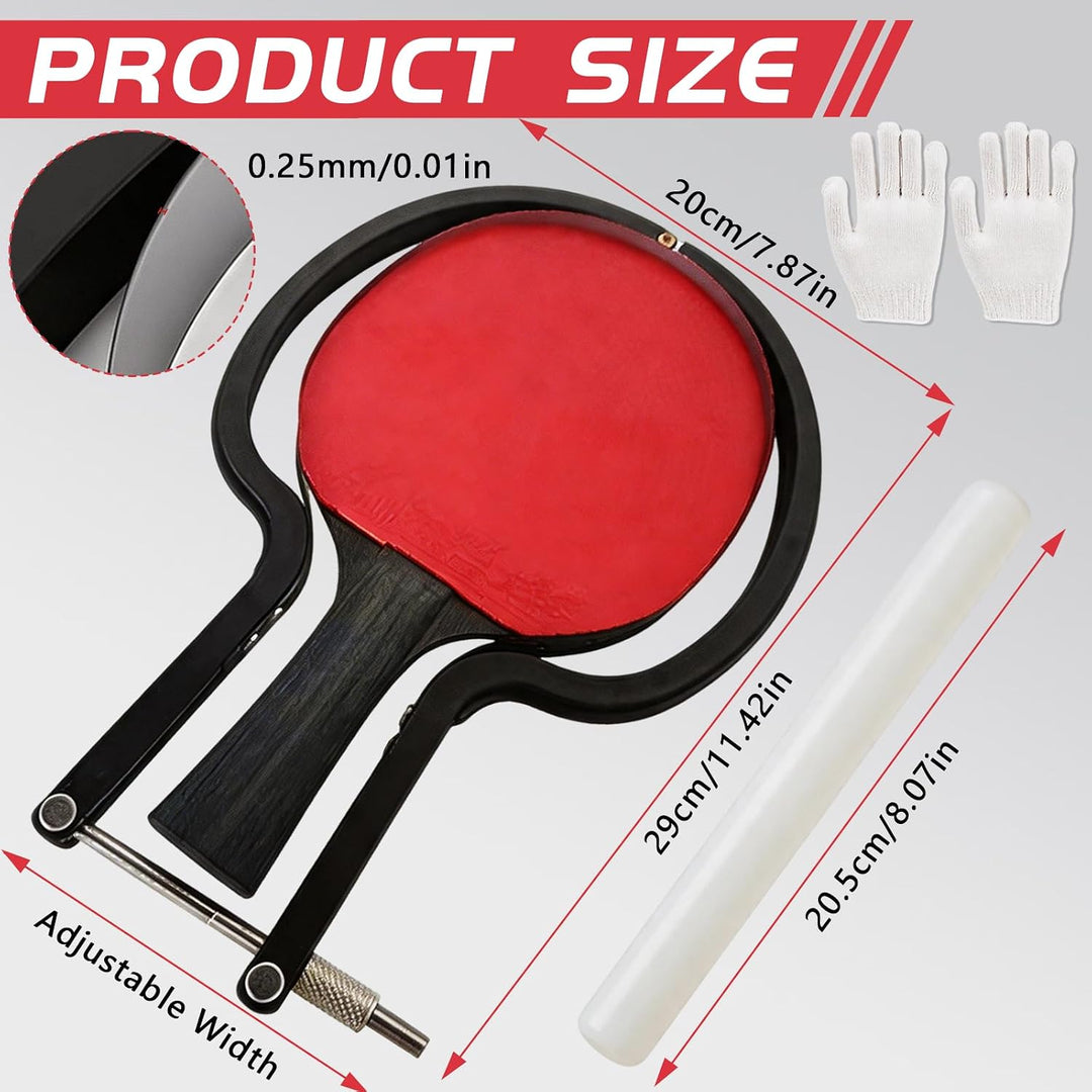 Tischtennis Schlägerschneider Set, Verstellbarer Bogenschneider mit Holzstab & Handschuh Profi Kante